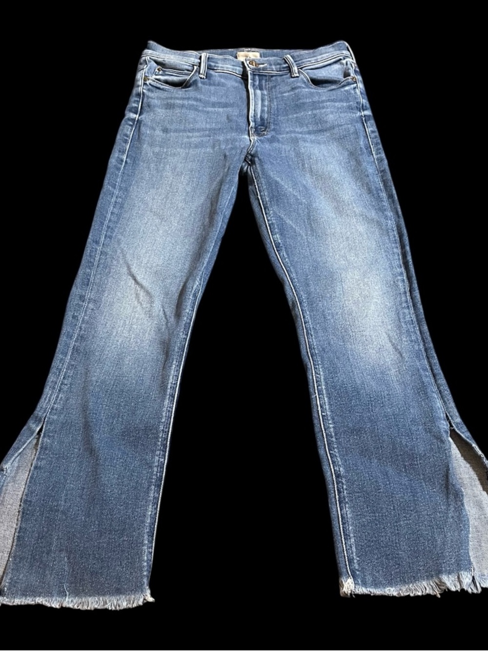 MOTHER Blue Stretch Denim Split-Side Frayed Wide-Leg Jeans Size 26 Anthropologie